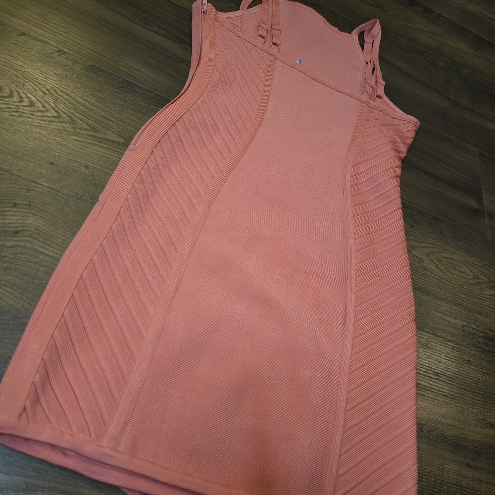 Stretta Bandage Bodycon Mini Dress M Pink‎ Salmon Peach Party Clubwear Y2K - Picture 8 of 13